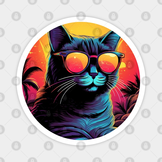 Retro Wave American Shorttail Cat Magnet by Miami Neon Designs